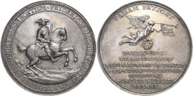 Brandenburg-Preußen
Friedrich II., der Große 1740-1786 Silbermedaille 1758 (J. Abraham) Schlacht bei Zorndorf. Der König reitet nach rechts / Fama mi...