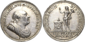 Brandenburg-Preußen
Friedrich Wilhelm II. 1786-1797 Silbermedaille 1792 (A. Abramson) Auf die Huldigung Ansbach-Bayreuths nach der Vereinigung von Br...