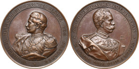Brandenburg-Preußen
Wilhelm II. 1888-1918 Bronzemedaille 1889 (unsigniert) Besuch Königs Umberto I. von Italien in Berlin. Brustbild Kaiser Wilhelms ...