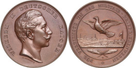 Brandenburg-Preußen
Wilhelm II. 1888-1918 Bronzemedaille o.J. (E. Weigand) Auszeichnung für Verdienste um das Militär-Brieftaubenwesen. Kopf nach rec...