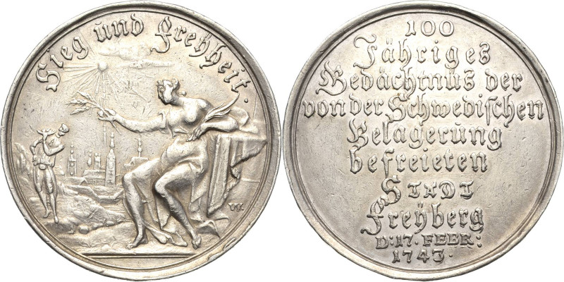 Freiberg
 Silbermedaille 1743 (C. Wermuth) 100-jähriges Jubiläum der Befreiung ...