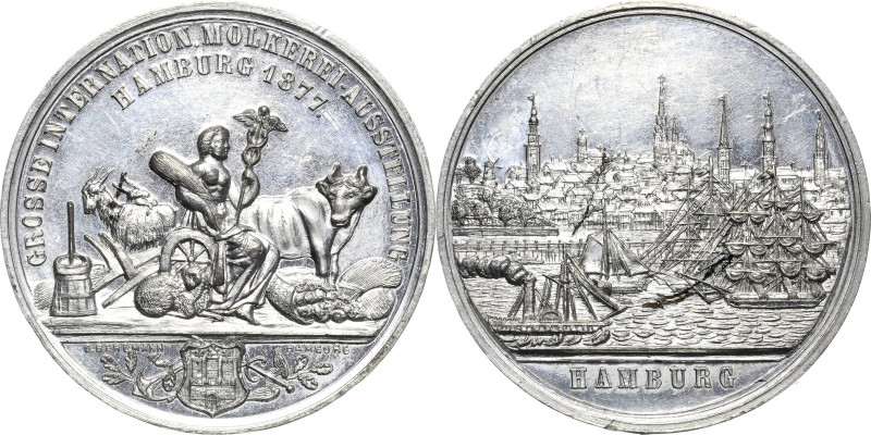 Hamburg
 Zinnmedaille 1877 (O. Bergmann) Große Internationale Molkerei-Ausstell...