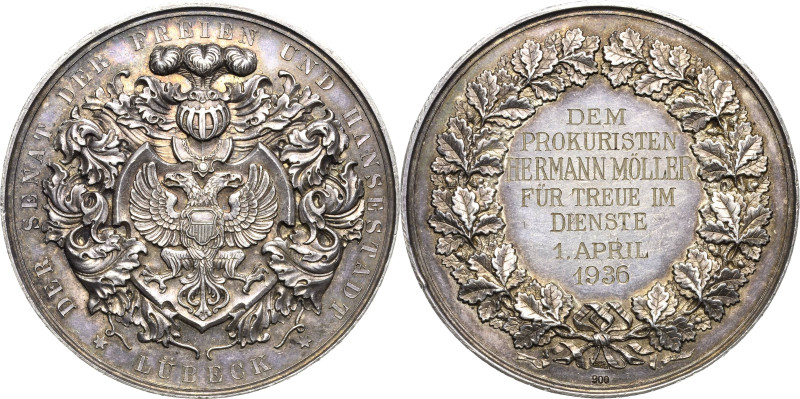 Lübeck-Stadt
 Silbermedaille o.J. (graviert 1936) (G. Loos) Senatsmedaille "Für...