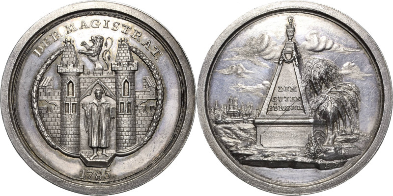 München
 Silbermedaille 1785. Prämienmedaille des Magistrates. Stadtwappen / Py...