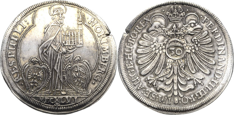 Nürnberg
 1/2 Guldentaler zu 30 Kreuzern 1646. Mit Titel Ferdinand III. St. Seb...