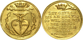 Nürnberg
 Goldmedaille im Dukatengewicht o.J. (18. Jhd.) Taufmedaille. Kruzifix auf Herz, umher Dornenzweige, oben die Krone der Erlösung in Wolken /...