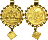 Nürnberg
 Goldmedaille im Dukatengewicht o.J. Kinderliebe. 3 Bäumchen in Kübeln / Gesetzestafeln mit dem 4. Gebot. Als Schmuckstück ins Fassung verar...