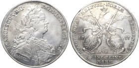 Nürnberg
 Taler 1757, MF-Mann/Förster Im Armabschnitt Loos. Mit Titel Franz I Kellner 338 Slg. Erlanger 706 Davenport 2485 Sehr schön