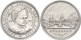Nürnberg
 Silbermedaille 1899 (Lauer) Taufe von Auguste Victoria Johanna Merkel. Kinderkopf halb rechts / Stadtansicht Nürnbergs. 24 mm, 4,31 g Erlan...