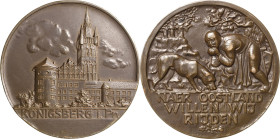 Ostpreußen
Königsberg Bronzemedaille o.J. (1925) (unsigniert) Naer Oostland willen wij rijden. Ansicht des Schlosses / Ritter nach vorn gebeugt, vor ...