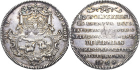 Passau
Leopold Ernst Joseph Graf von Firmian 1763-1783 1/4 Taler 1764, Regensburg Auf seine Huldigung Kellner 176 Revers leicht justiert, vorzüglich