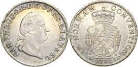 Pfalz-Kurlinie Sulzbach
Karl Theodor 1743-1799 2/3 Taler 1774, AS-Mannheim Slg. Memmesheimer - Haas 105 Noss 428 Sehr schön-vorzüglich