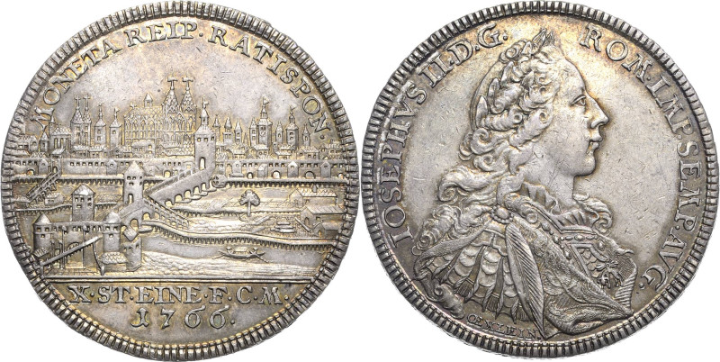 Regensburg-Stadt
 Taler 1766. Stadtansicht. Mit Titel und Porträt Joseph II Bec...