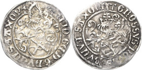 Sachsen-Kurlinie ab 1486 bis 1547 (Ernestiner)
Friedrich III., Johann und Georg 1507-1525 Zinsgroschen o.J. T-Buchholz Umschrift endet: SAXOn/SAXOn K...