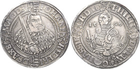 Sachsen-Kurlinie ab 1486 bis 1547 (Ernestiner)
Johann Friedrich und Landgraf Philipp von Hessen 1542-1547 Guldengroschen 1546, Goslar Schmalkaldische...