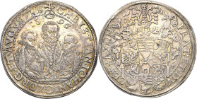 Sachsen-Kurlinie ab 1547 (Albertiner)
Christian II., Johann Georg I. und August 1591-1611 Taler 1596, HB-Dresden Keilitz/Kahnt 186 Schnee 754 Davenpo...