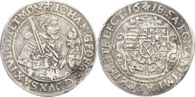 Sachsen-Kurlinie ab 1547 (Albertiner)
Johann Georg I. (1611-) 1615-1656 1/4 Taler 1618, Schwan-Dresden C/K 192 Kohl 164 Sehr schön