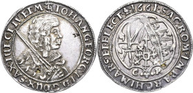 Sachsen-Kurlinie ab 1547 (Albertiner)
Johann Georg II. 1656-1680 1/8 Taler 1661, CR-Dresden C/K 431 Kohl 248 Kl. Schrötlingsfehler, vorzüglich