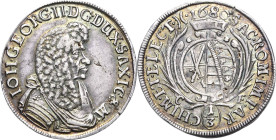 Sachsen-Kurlinie ab 1547 (Albertiner)
Johann Georg II. 1656-1680 1/3 Taler 1680, CF-Dresden C/K 418 Kohl 233 Kl. Schrötlingsfehler, vorzüglich