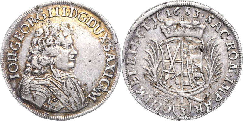 Sachsen-Kurlinie ab 1547 (Albertiner)
Johann Georg III. 1680-1691 1/3 Taler 168...