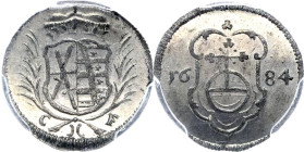 Sachsen-Kurlinie ab 1547 (Albertiner)
Johann Georg III. 1680-1691 Pfennig 1684, CF-Dresden Im PCGS-Slab mit der Bewertung MS64 C/K 619 Kohl 302 Prach...
