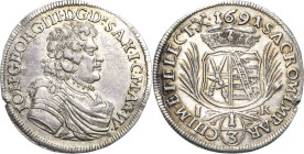 Sachsen-Kurlinie ab 1547 (Albertiner)
Johann Georg III. 1680-1691 1/3 Taler 1691, IK-Dresden Bemerkung: Jahreszahl 1 über 0 geschnitten C/K 601 Kohl ...
