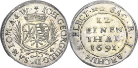 Sachsen-Kurlinie ab 1547 (Albertiner)
Johann Georg III. 1680-1691 1/12 Taler (Doppelgroschen) 1691, IK-Dresden C/K 612 Kohl 295 Prachtexemplar. Präge...