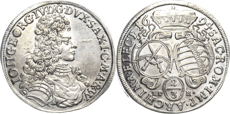 Sachsen-Kurlinie ab 1547 (Albertiner)
Johann Georg IV. 1691-1694 2/3 Taler 1694...