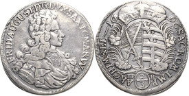 Sachsen-Kurlinie ab 1547 (Albertiner)
Friedrich August I., der Starke 1694-1733 2/3 Taler 1696, EPH-Leipzig Der Kurschild ist im oberen Feld teilgera...