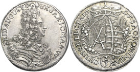 Sachsen-Kurlinie ab 1547 (Albertiner)
Friedrich August I., der Starke 1694-1733 2/3 Taler 1696, IK-Dresden Der Kurschild ist im oberen Feld damaszier...