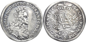 Sachsen-Kurlinie ab 1547 (Albertiner)
Friedrich August I., der Starke 1694-1733 1/6 Taler 1696, IK-Dresden Kahnt 155 Kohl 379 Slg. Merseburger 1606 (...