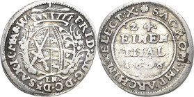 Sachsen-Kurlinie ab 1547 (Albertiner)
Friedrich August I., der Starke 1694-1733 1/24 Taler (Groschen) 1696, IK-Dresden Der Kurschild ist im oberen Fe...