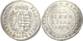 Sachsen-Kurlinie ab 1547 (Albertiner)
Friedrich August I., der Starke 1694-1733 1/12 Taler 1698, EPH-Leipzig Die Wertzahl steht zwischen Punkten Kahn...