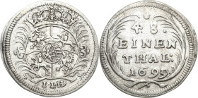 Sachsen-Kurlinie ab 1547 (Albertiner)
Friedrich August I., der Starke 1694-1733 1/48 Taler 1699, IHL-Dresden Kahnt 195 Kohl 413 Kopicki 10637 (R) Seh...