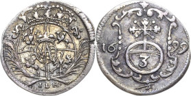 Sachsen-Kurlinie ab 1547 (Albertiner)
Friedrich August I., der Starke 1694-1733 Dreier 1699, ILH-Dresden Kahnt 205 Kohl 421 Kopicki 10594 (R) Selten....