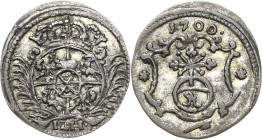 Sachsen-Kurlinie ab 1547 (Albertiner)
Friedrich August I., der Starke 1694-1733 Pfennig 1700, ILH-Dresden Kahnt 218 Kohl 432 Kopicki 10553 0.37 g. Se...
