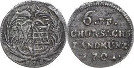 Sachsen-Kurlinie ab 1547 (Albertiner)
Friedrich August I., der Starke 1694-1733 6 Pfennig "Roter Seufzer" 1701, EPH-Dresden Mit Punkt hinter Mzz Kahn...