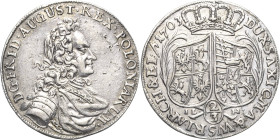Sachsen-Kurlinie ab 1547 (Albertiner)
Friedrich August I., der Starke 1694-1733 2/3 Taler 1703, ILH-Dresden Mit großer, ungefütterten Krone und schma...