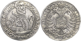 Schlesien-Jägerndorf
Georg Friedrich 1543-1603 Guldentaler zu 60 Kreuzer 1572, Jägerndorf Fr.u.S. 3246 v. Schrötter 1062 var. Kopicki 5819 (R6) Slg. ...