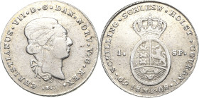 Schleswig-Holstein-Königliche Linie
Christian VII. 1784-1808 Taler 1808, B/MF-Altona Lange 131 AKS 3 Jaeger 10 a Hede 39 A Davenport 1311 Sehr schön-...