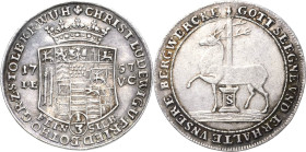 Stolberg-Stolberg
Christoph Ludwig und Friedrich Botho 1739-1761 1/3 Taler 1757, IEVC-Stolberg Ausbeute. Jahreszahl aus 1746 und Mzz. aus IIG geschni...
