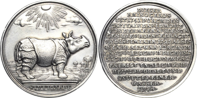 Stuttgart
 Silbermedaille 1748 (V. Schrempf) Erstes "Rhinozeros" in Deutschland...