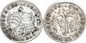 Württemberg
Karl Eugen 1744-1793 4 Kreuzer 1760. Mit Titulatur von Justingen Klein/Raff 408 Ebner 148 Sehr selten. Leichte Belagreste, vorzüglich+