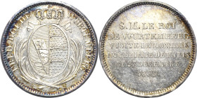 Württemberg
Friedrich 1797-1816 Silbermedaille 1809 (P. J. Tiolier) Besuch in der Pariser Münze. Auf 2 Francs Ronde geprägt. Gekröntes Wappen / 6 Zei...