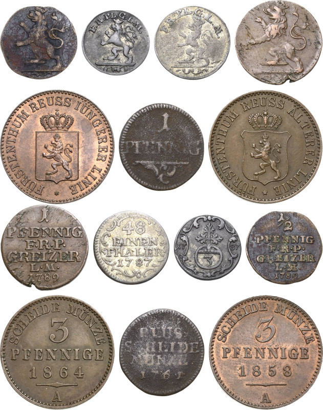 Reuss
Lot-7 Stück 1/48 Taler-1787. 3 Pfennig-1858, 1864, 1787. 1 Pfennig-1789, ...