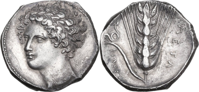 Greek Italy. Southern Lucania, Metapontum. AR Stater, c. 340-330 BC. Signed by e...