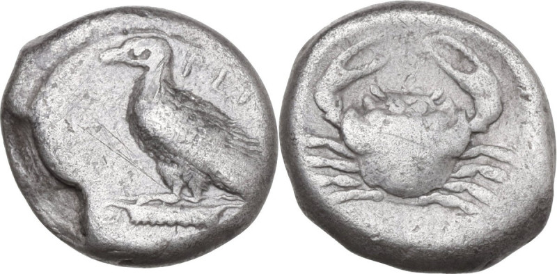 Sicily. Akragas. AR Pentalitron, c. 450-440 BC. Obv. Eagle standing left on Ioni...