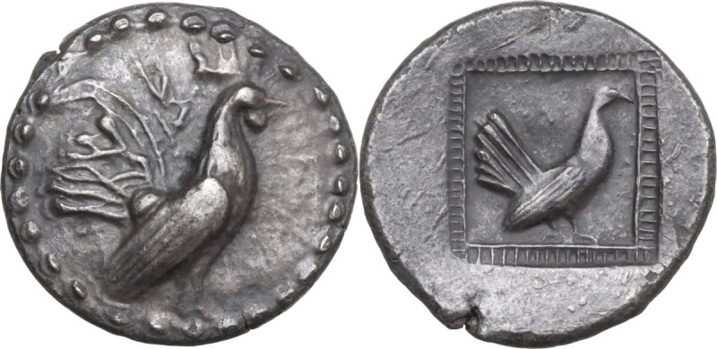 Sicily. Himera. AR Drachm, c. 500-482 BC. Lu- magistrate. Obv. Cock standing rig...