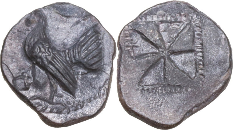 Sicily. Himera. AR Obol c. 530-520 BC. Civic coinage. Obv. Hen standing left. Re...