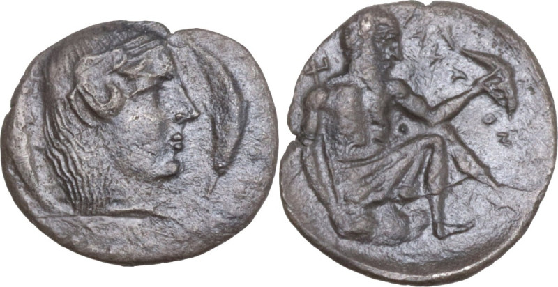 Sicily. Motya. AR Litra, 415-405 BC. Obv. Diademed head of nymph right; two dolp...